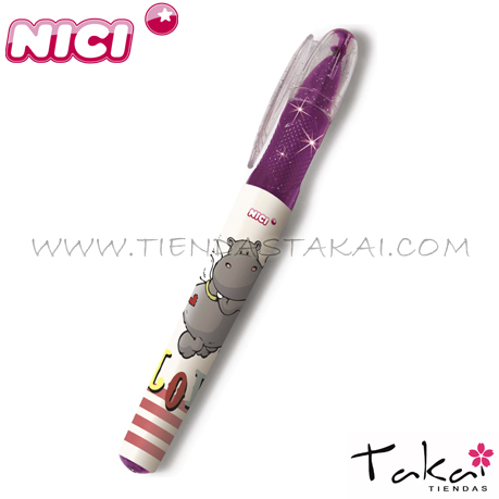 NICI Bolígrafo de hipopótamo morado con brillos