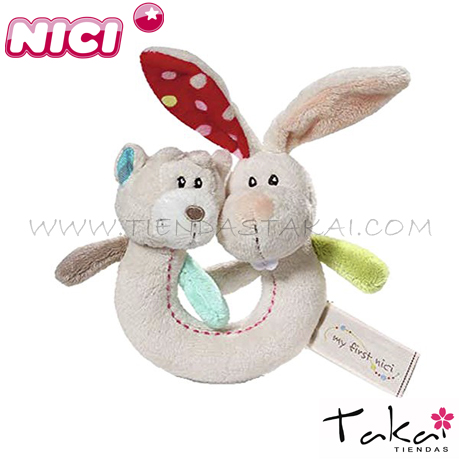 NICI Osito con conejito en aro para bebé